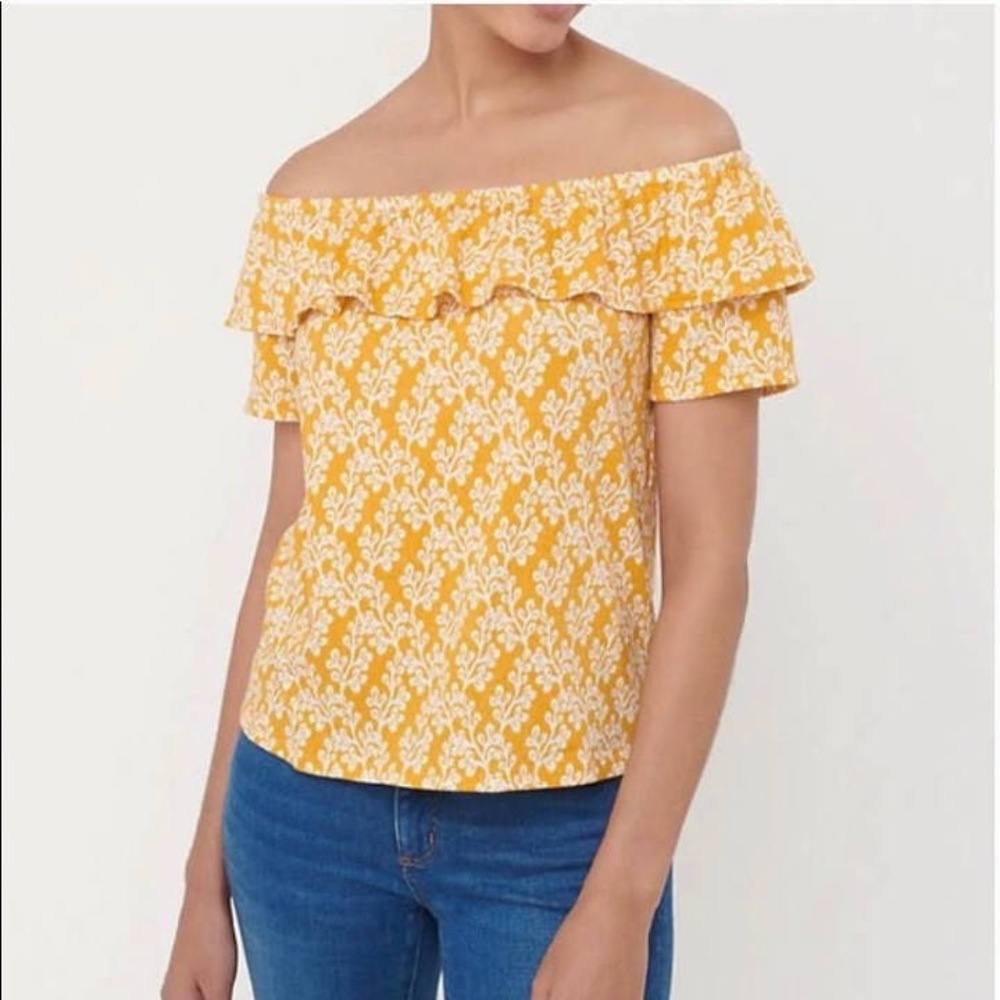 NWT LOFT Floral Crinkle Off Shoulder Ruffle Knit Top